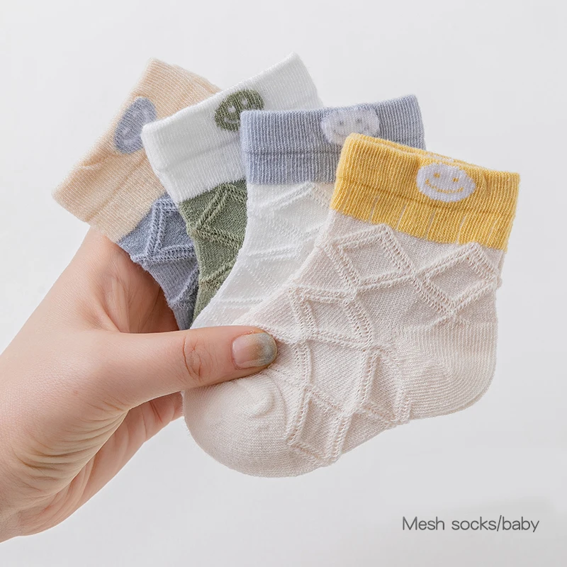 4 Pairs Summer Kids Baby Ankle Socks 0-3 Year Cute Soft Cozy Cotton Solid Breathable Mesh Children Socks For Baby Boys Girls