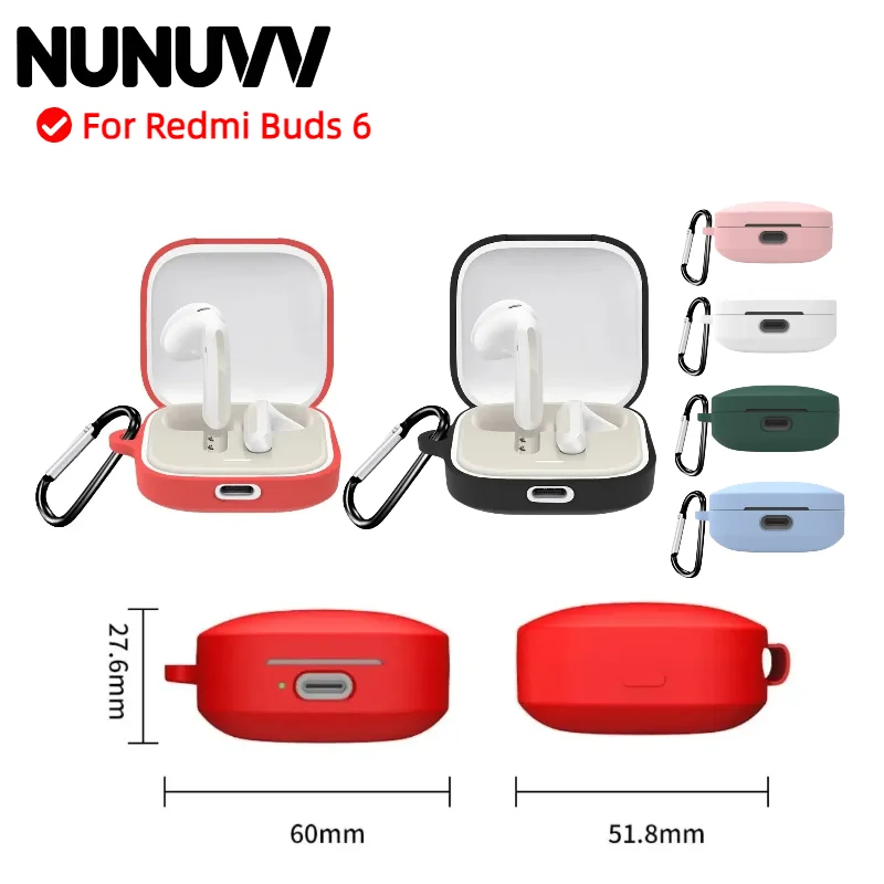 

NUNUVV New Silicone Protective Case for Redmi Buds 6 Active Shockproof Anti-Scratch Cover Protector With Hook Housing Shell