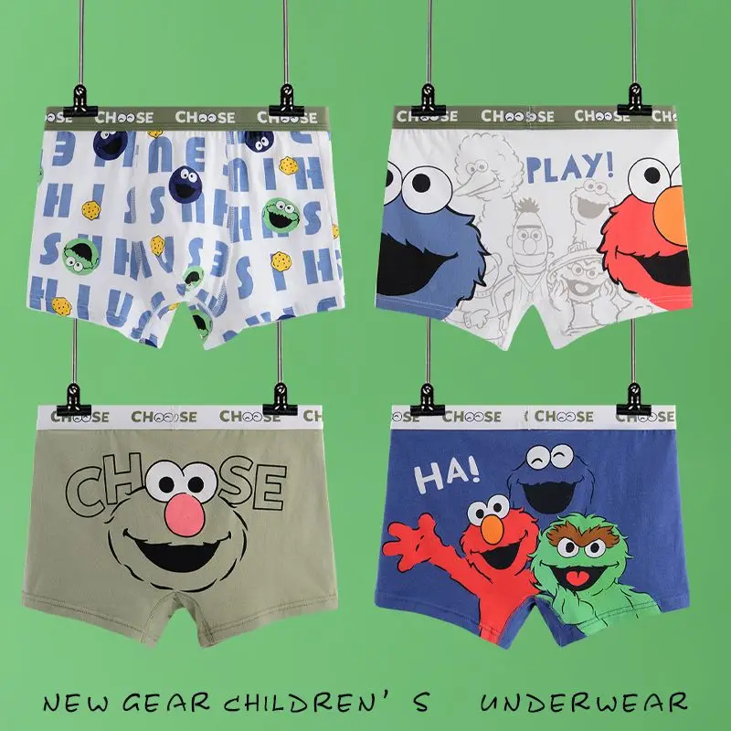 Sesame Street Elmo Big Bird Cookie Monster anime cartoon boy pure cotton boxer shorts creative children's boxer briefs wholesale