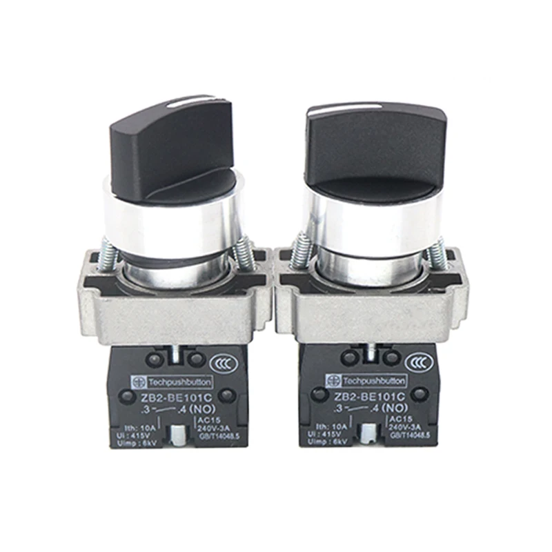 Bouton de sélecteur industriel de 22 mm - 2/3 positions, contacts autobloquants à réinitialisation automatique 1NO/1NC/2NO - Série XB2-BD BD21 BD23