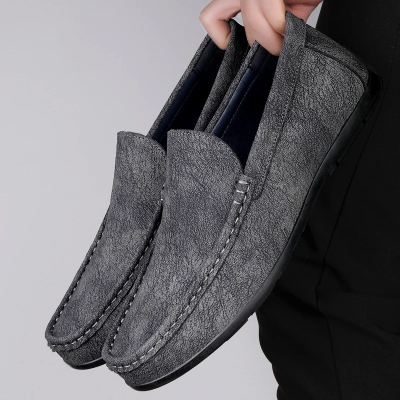 Men's Slip-On Loafers, Casual Flat Driving Moccasins, Leather Fashion Shoes, Easy Pull-On Style