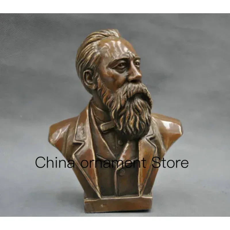 

7" China Pure Bronze Statues Communist Friedrich Von Engels Bust Statue