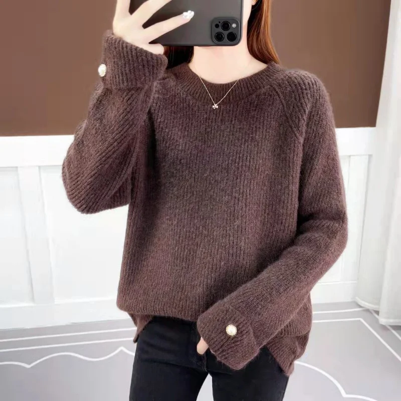 

Pullover Sweater 2023 Autumn Outwear Design Feels Loose Korean Fashion Heavy Industry Shiny Sweater Female Sweater Pullover