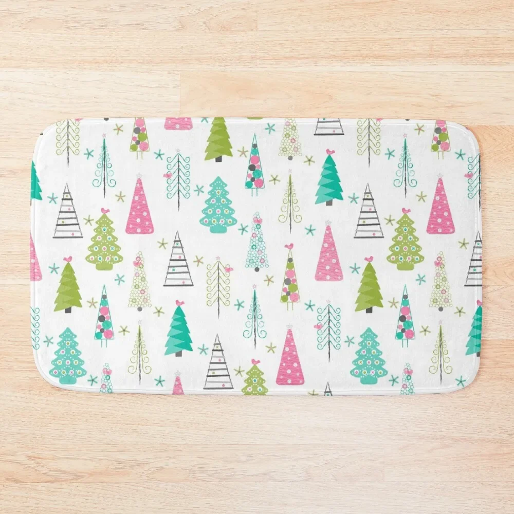 

Swedish Minimalist Christmas Trees Pattern - Modern Pink and Blue Bath Mat Anti-Skid Shower Rug Foot Toilet Floor Mat