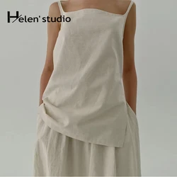 Original Vintage Cotton And Linen Ladies Camisole French Casual Sleeveless Loose Comfortable Outside Zipper Tops