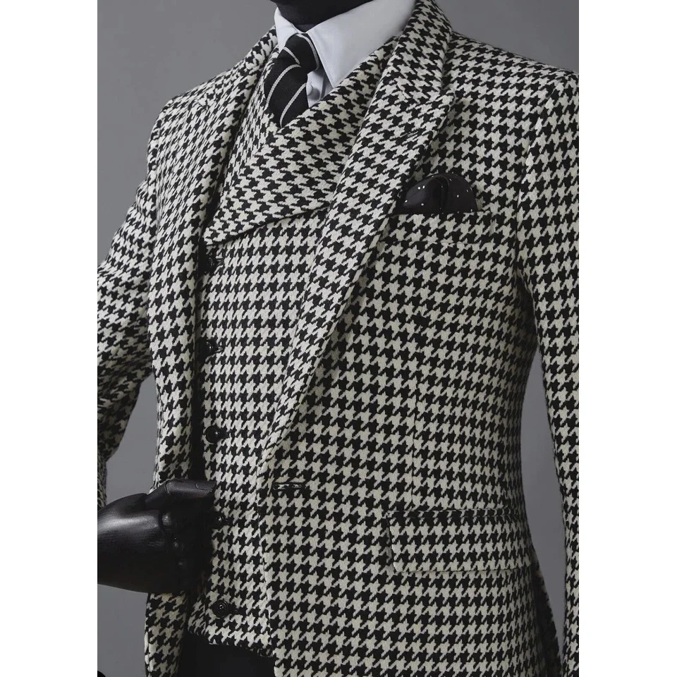 

Мужские костюмы в клетку «гусиная лапка» из 3 предметов с острыми лацканами для официальных мероприятий, бизнеса, свадьбы, жениха, шафера, на заказ