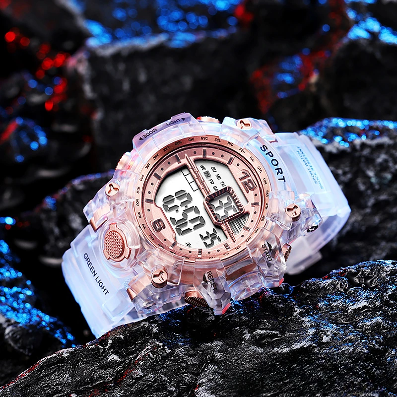 Watch for Boys Kids Transparent Belt Youth Multi-Functional Fashion Sports Electronic Watch