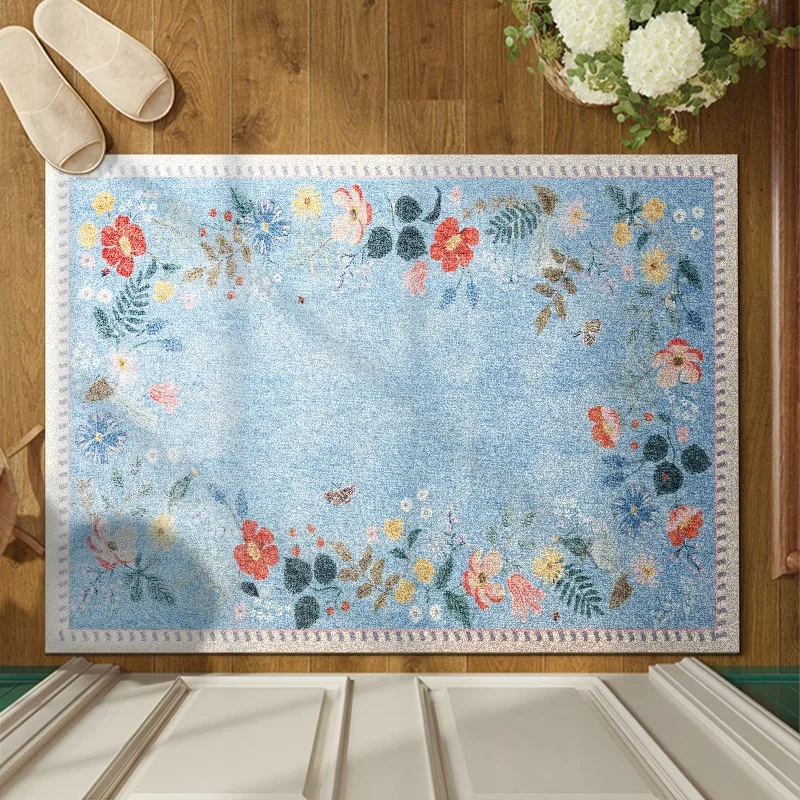 Entrance Door Floor Mat Waterproof Oil-proof Dirt-resistant Carpet American Flower Pattern Leather PVC Rug Foyer Home Decor Mats