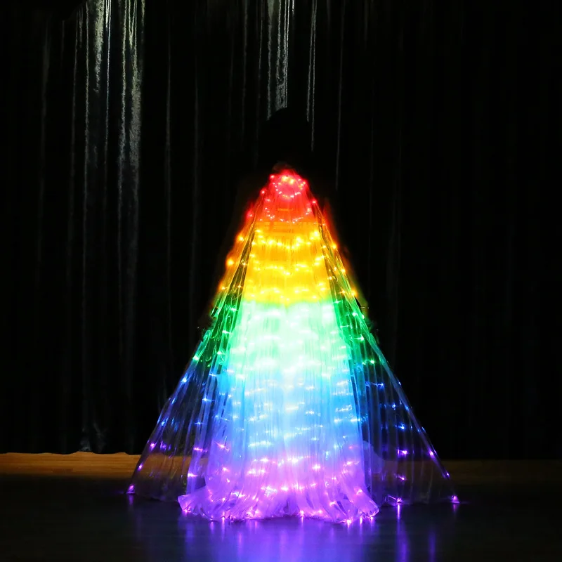 LED Rainbow Luminescent Color Cloak Dancers Luminous Butterfly Wing Stage Performance Belly Dancing Carnival Party Photo Prop