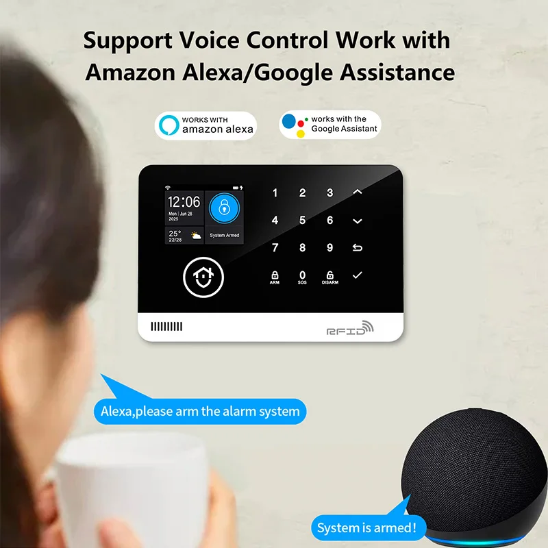 Sistema di allarme per la casa Tuya WIFI GSM Tuya Host di allarme di sicurezza intelligente Antifurto con controllo del sensore di porta e movimento funziona Alexa