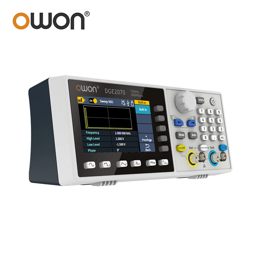 OWON DGE2070 Arbitrary Waveform Signal Generator 2 Channels 70MHz 300MSa/s 14Bits Vertical Resolution 3.6\