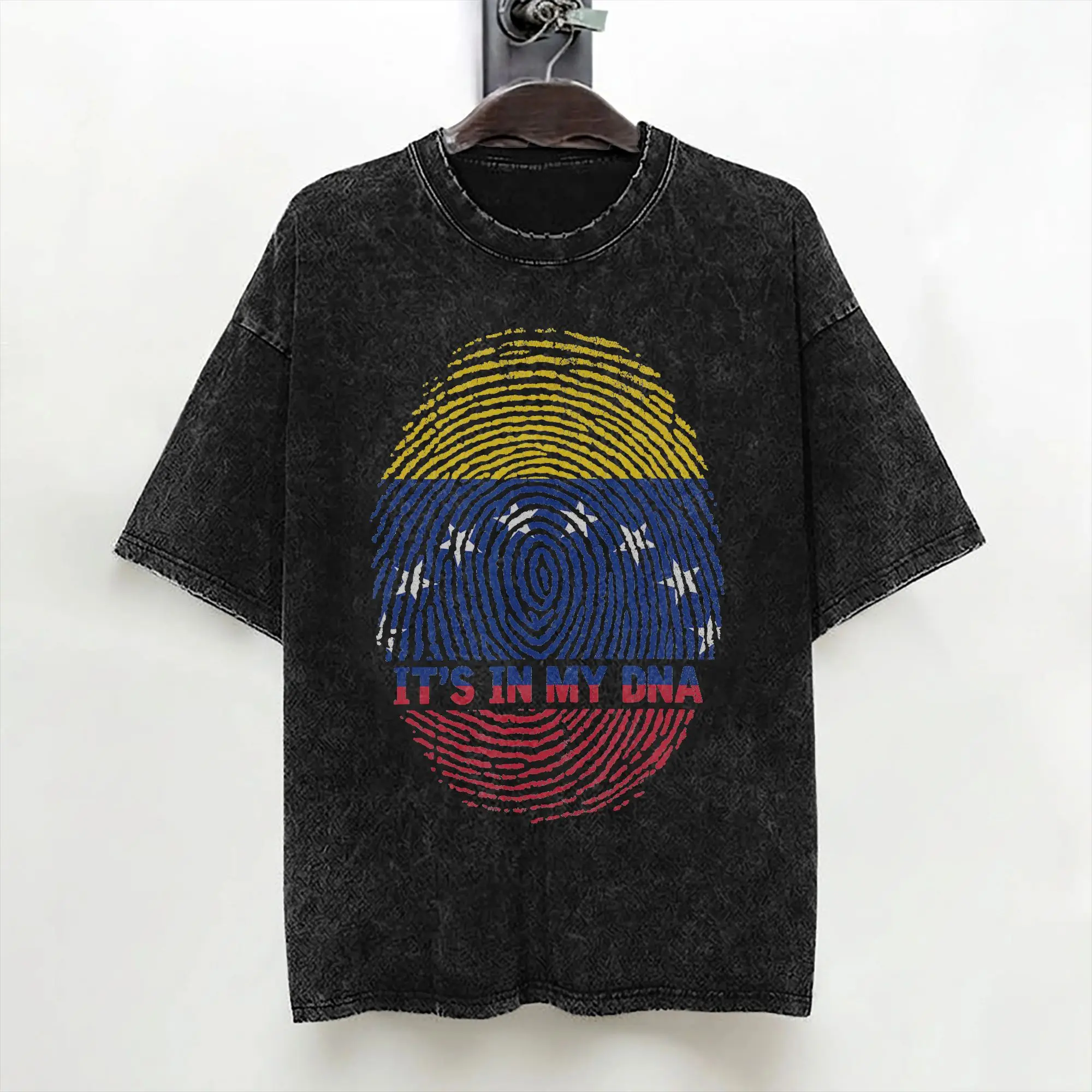 DNA Fingerprint Proud Venezuela Flag Patriotic Venezuela T Shirt Washed Cotton T-Shirt  Novelty Men Women Streetwear Summer Tees