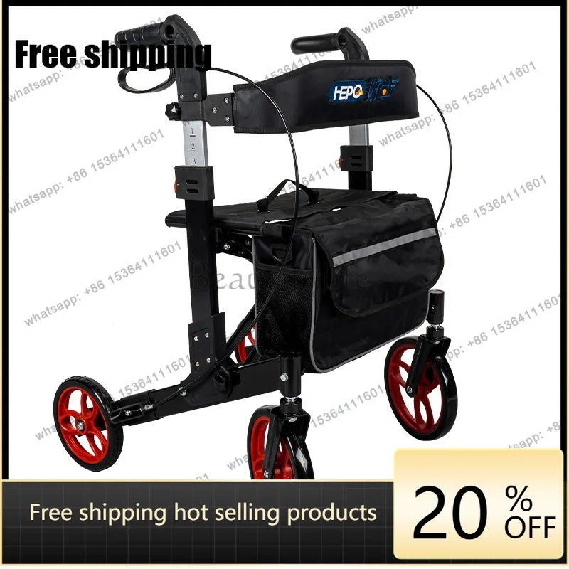YJ Aluminum Foldable 4 Wheel Rollator Walker Shopping Cart With Seat For Elderly