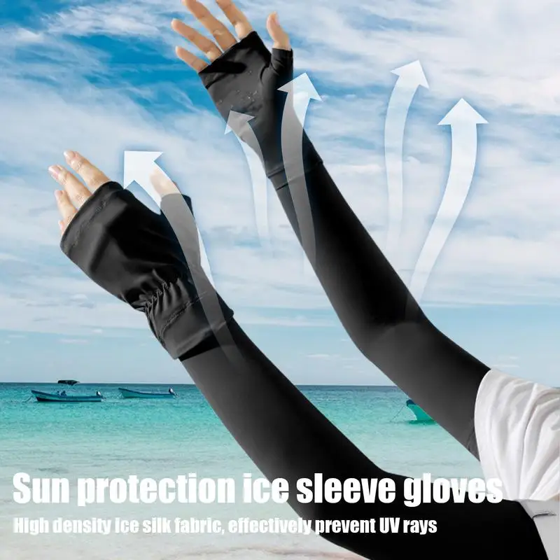 Outdoor Long Gloves Sunscreen Women's Sun Protection Gloves Sunblock Gloves Ice Silk Half-finger Long Gloves UV Protection Fast