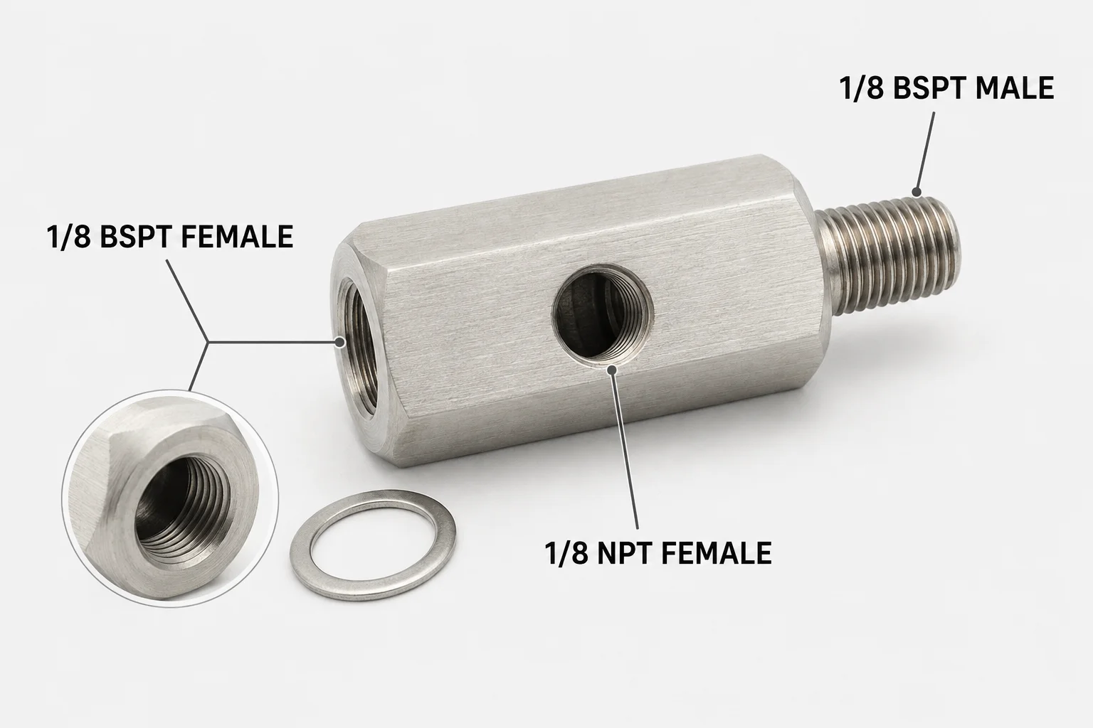 1/8 BSPT Oil Pressure Sensor Tee to 1/8 NPT Adapter 304 Stainless Steel Turbo Oil Feed Line Gauge Fitting for Factory Sensor