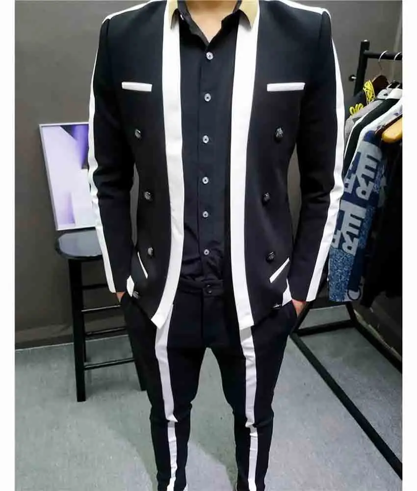

High Quality Jersey Double Breasted Casual suit Temperament 2-piece Men's Suit ( Blazer+Pants ) Homecoming Gowns prom dresses