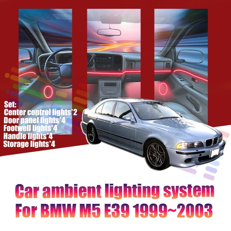 

Светодиодные лампы для BMW M5 E39 1999~2003, цветная атмосферная подсветка, неоновые полосы для интерьера авто, 64 RGB-цвета.