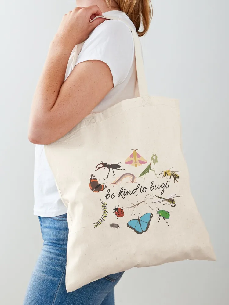

Сумка-шоппер из ткани с надписью «Be Kind to Bugs», женская сумка для покупок, пляжная сумка, мужская сумка-тоут.