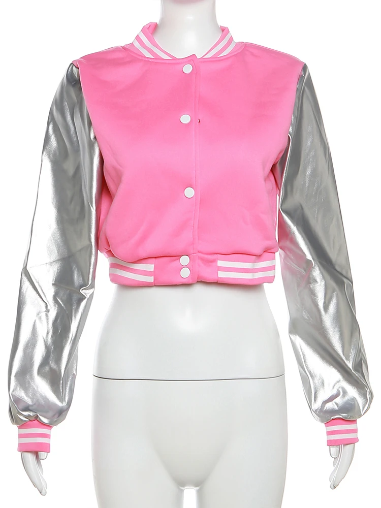 Kliou Letter Shape Patchwork Coats Women Casual Classic Panelled Long Sleeve Single Breasted Croped Jacket Female Street Outwear