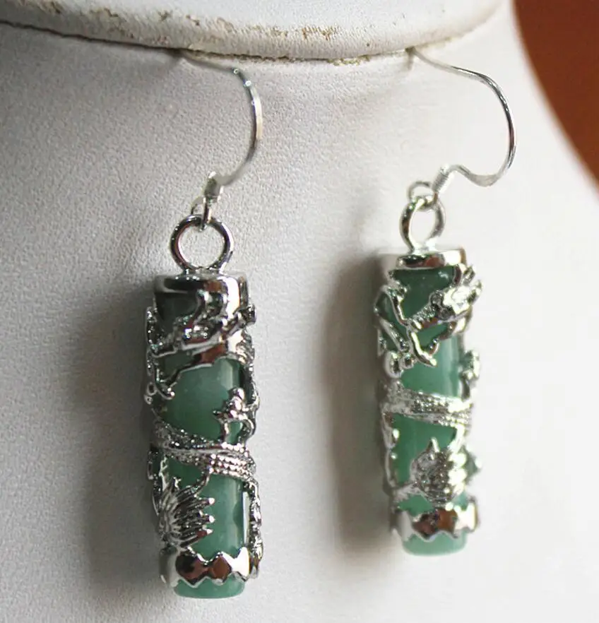 

Jewelry unique Amazing light Green natural jade Dragon Earring