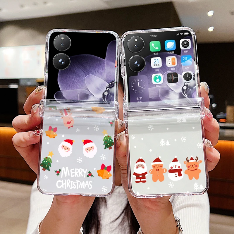 For Xiaomi Mix Flip Case Hinged Christmas Santa Clause Elk Print Shockproof Clear PC Hard Folding Cover Funda For Xiaomi Mixflip