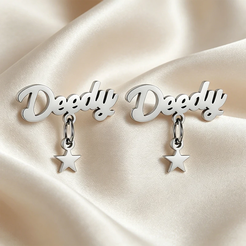 Customised 2pcs Earrings For Woman Custom 24K Gold Luxury Name With Pendnat Earrings Personalized Small Stainless Steel Earrings