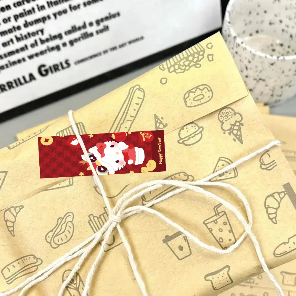 120 Pz/rotolo Hello Kitty Sanrio Adesivo Sigillante Stile Capodanno Rosso Benedizione Diario Rotolo Decalcomania FAI DA TE Bagagli Telefono Chitarra Giocattoli Per Bambini