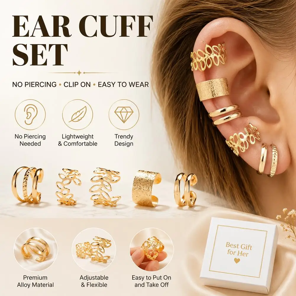 5pc Women's Natural Earstuds & Men's Ear Bone Clips Set