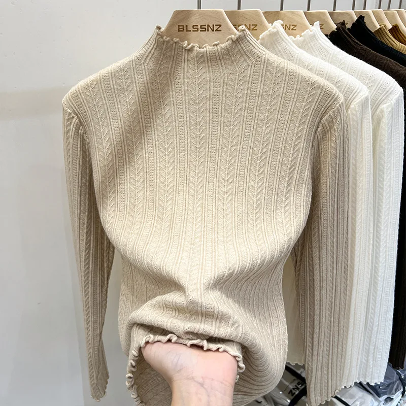Winter Season New Sle Knitted Sweater Wooden  f High Collar Base Layer White Sweater Women's Faion Premium Quali