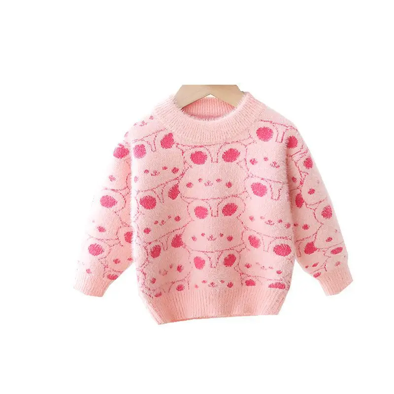 Cute Kids Children Girl Fall Sweaters Cozy Bottoming Shirt Cute Rabbit Pattern Long Sleeve Toddler Bunny Winter Pullover IY01141
