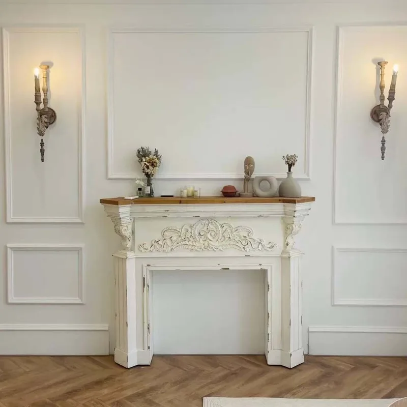 American retro fireplace decorative cabinet living room background wall French fireplace cabinet porch rack European simulation