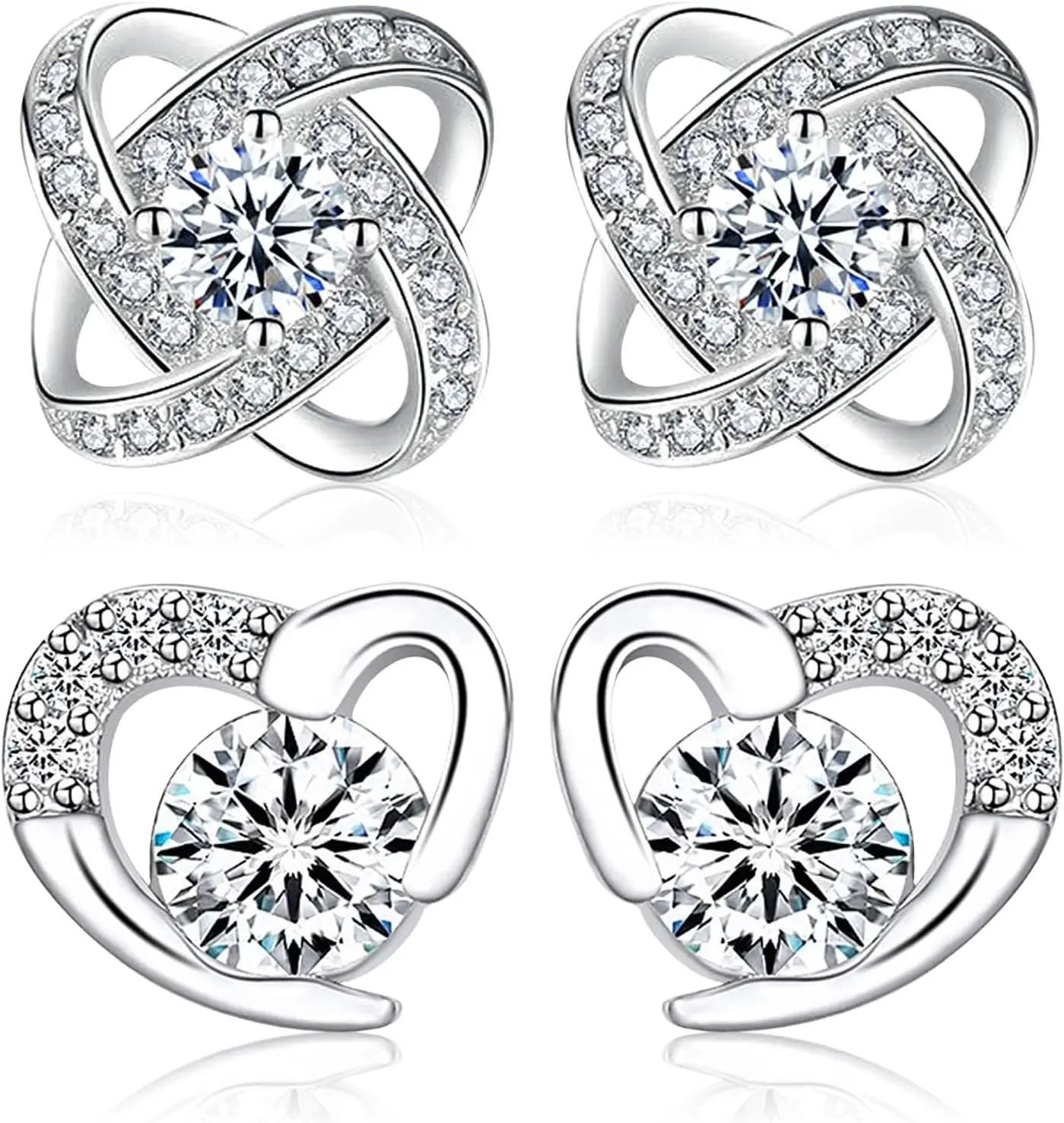 

2 Pairs Stud Earrings for Women, Cubic Zirconia Ear Studs, Stud Earrings, Hypoallergenic Earrings Set
