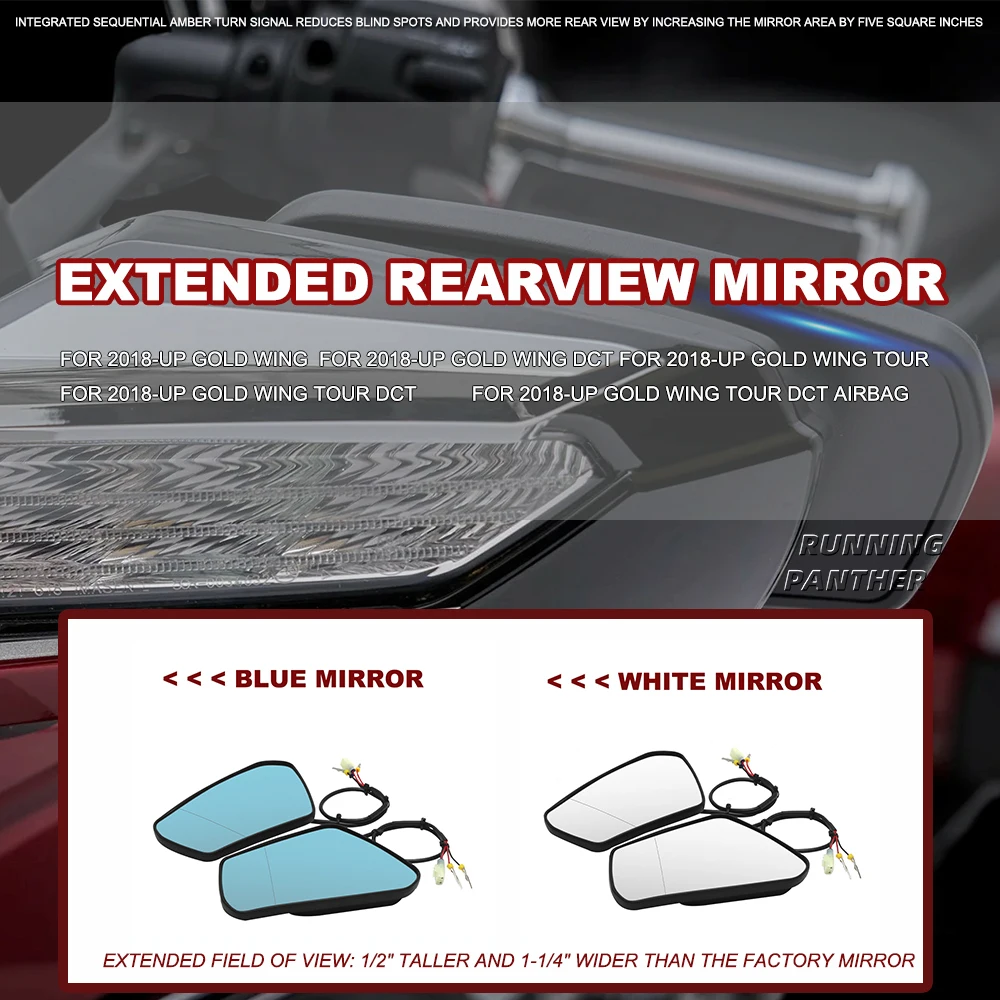 

Удлиненные выпуклые зеркала для мотоцикла с последовательными указателями поворота, зеркало заднего вида для Honda Gold Wing Tour DCT Airbag 2018-2025