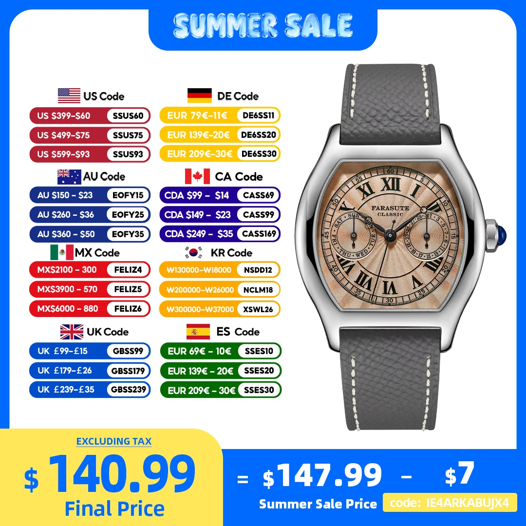 Farasute, Reloj De Cuarzo Retro De Lujo De 36Mm Para Hombre, Movimiento Vh64, Reloj Deportivo De Acero Inoxidable A La Moda Con Cristal De Zafiro Resistente Al Agua — -88%, 1440.1€ Coupon, from 177.99€ – 88% descuento – €177.99