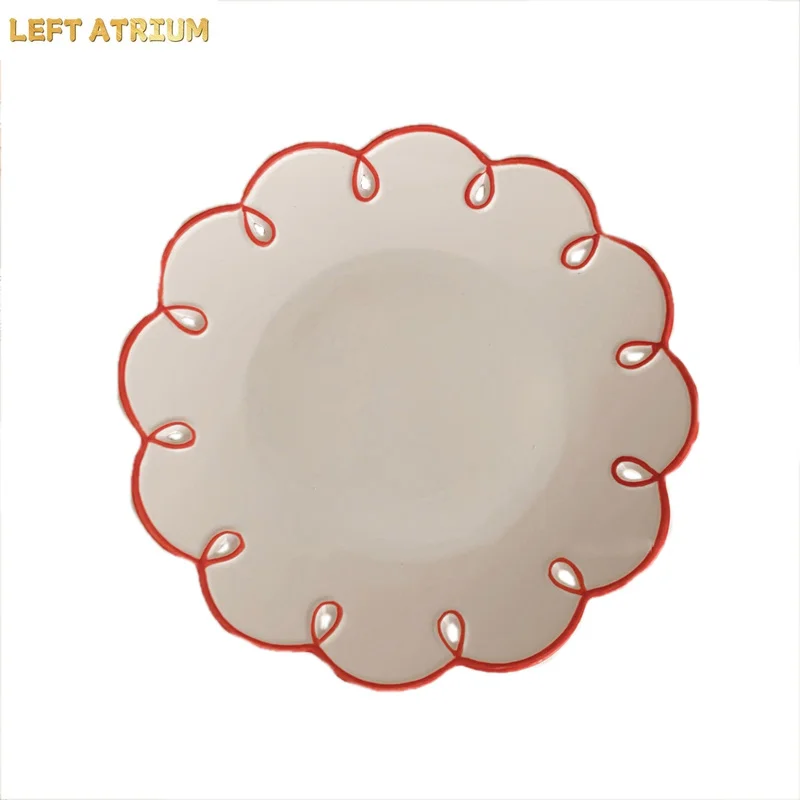 

Korean Style Floral Shape Creative Ceramic Plate Vintage Ins Solid Color Homehold Tableware Afternoon Tea Cake Dessert Plates