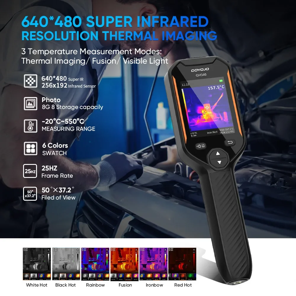 GOYOJO 640x480 SuperResolution Infrared Thermal Imaging Camera Dual-Light Fusion for Home Inspection HVAC Mechanical Maintenance