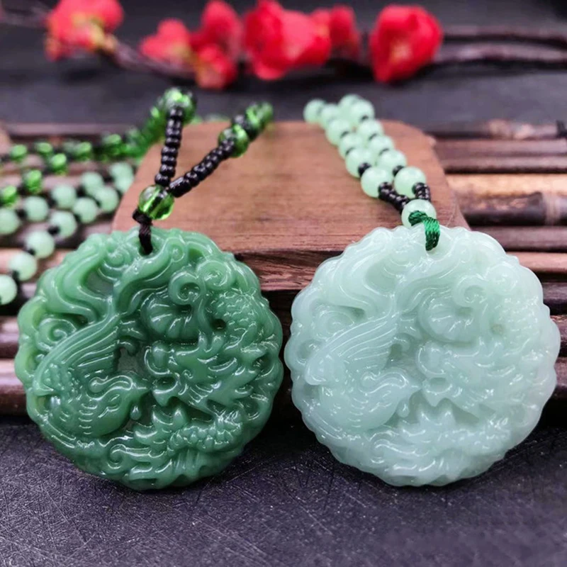Fashion Chinese Ethnic Style Glass Hand-Carved Dragon Pendant Necklace Amulet Women Man's Lucky Jewelry Gift