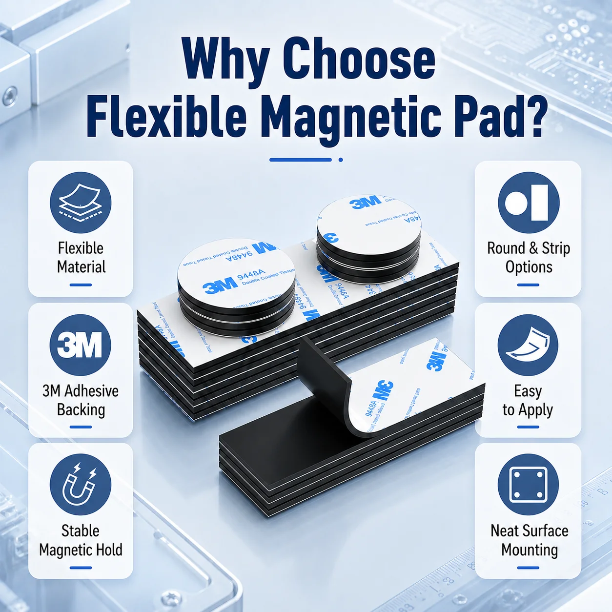 3M Adhesive Backing Flexible Magnetic Sticker Strong Magnetic Pad Sheet For Fridge DIY Photo Display 2mm 20/30mm Round Strip view 2