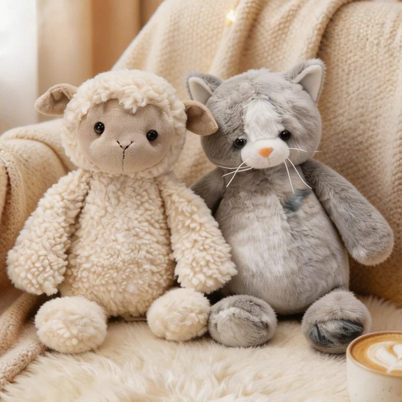 

30cm Cute Cartoon Sheep Kitten Doll Soft Stuffed Animal Little Lamb Plush Toy Baby Accompany Sleeping Pillow for Girls Gift Deco