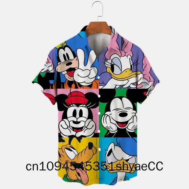 Summer Fashion Mickey Minnie Mouse Shirts Men Women Clothes Temperament Men's Hawaiian Shirt Street Trend Retro Boutique Tops