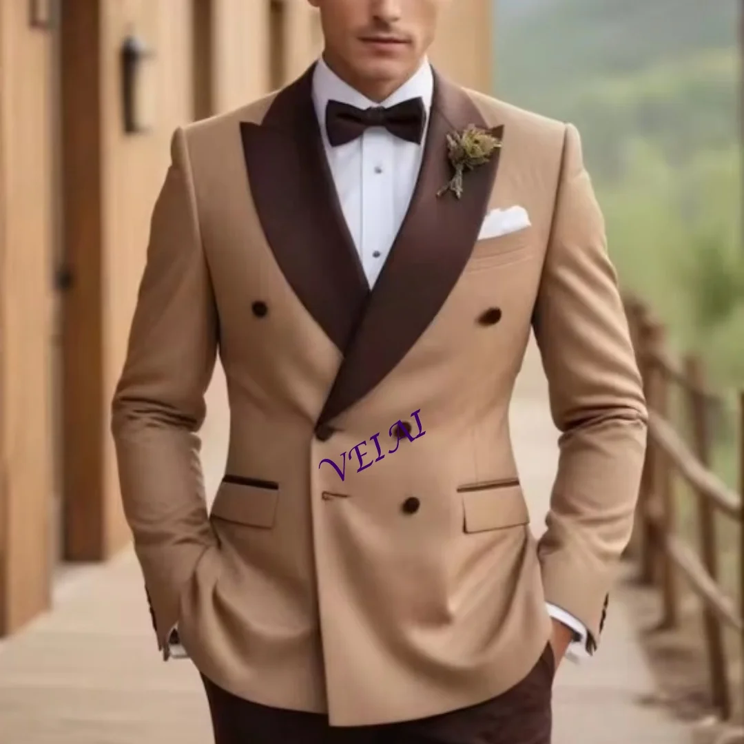 

Светло-коричневый и темно-коричневый мужской костюм по индивидуальному заказу, свадебная вечеринка, формальный жених, жених, выпускной, деловые мужские смокинги, комплект из 2 предметов, куртка