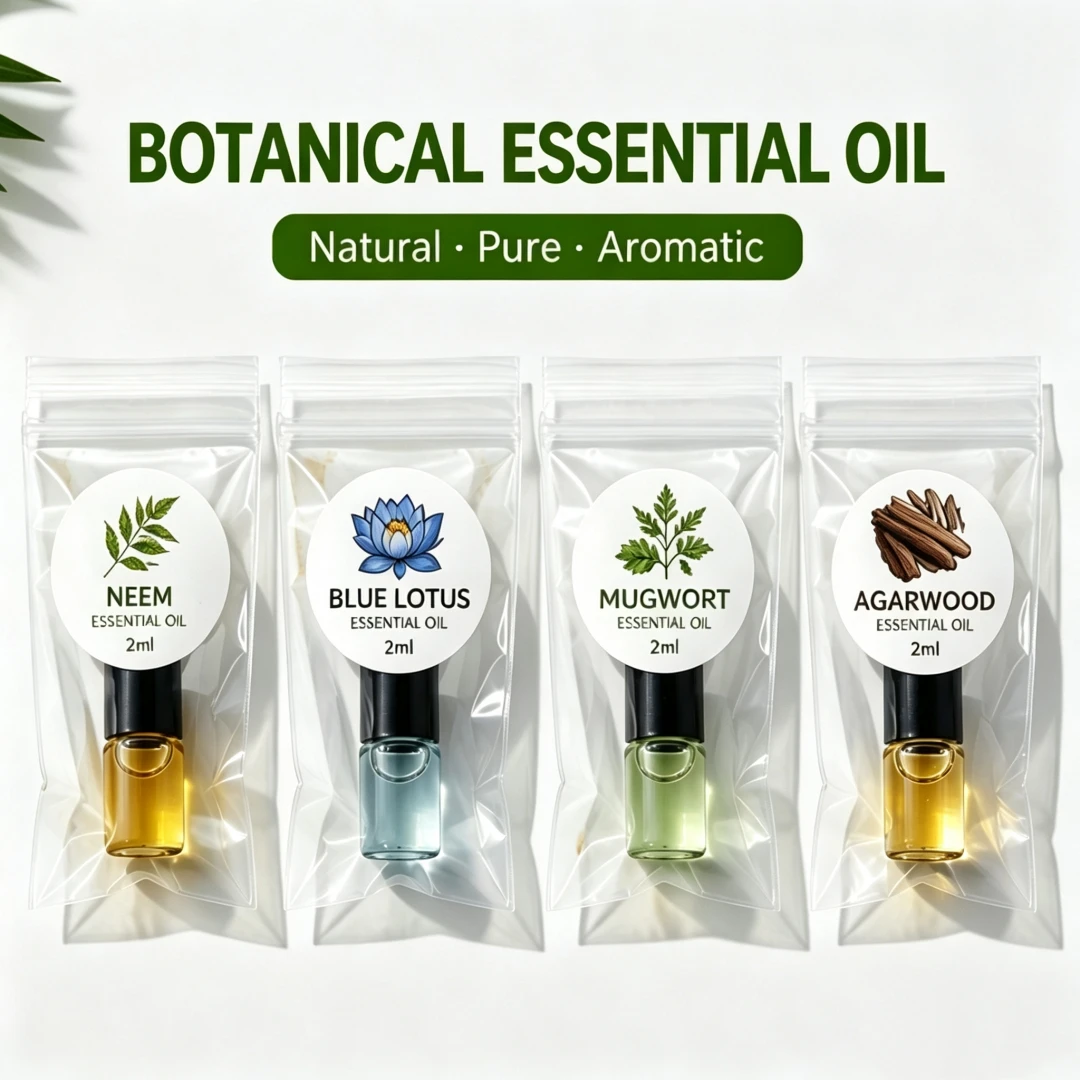 SPLYMCZEN Mini Botanische Ätherische Öle Kollektion 2ml Blauer Lotus, Adlerholz, Neem, Beifuß Aromatisches Öl für DIY Seifen- und Kerzenherstellung – Detail 1