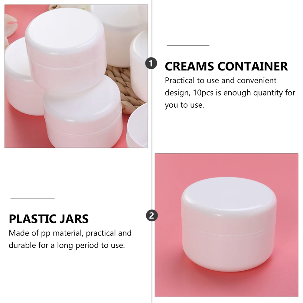 

10pcs Cream Jars Containers Empty Lotion Boxes Portable Travel Dispensers Plastic Storage Capsules White for Skincare