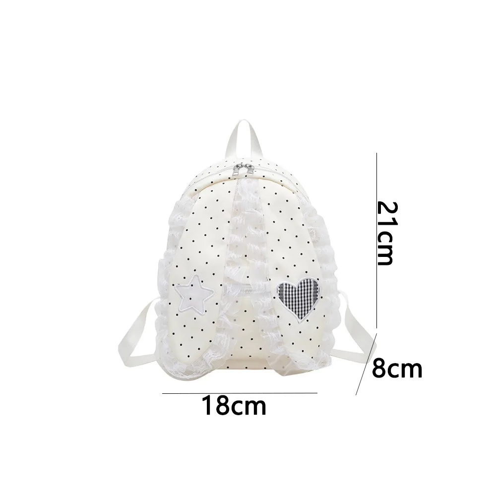 Gifts Polka Dot Bunny Ear Lace Backpack Large Capacity Lightweight Lace Ruffle Backpack Polka Dot Backpack Casual Carry