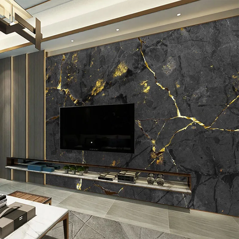 Papel tapiz De mármol dorado y Negro 3D, Mural personalizado De cualquier tamaño, sala De estar, TV, sofá, dormitorio, luz De lujo, Fresco