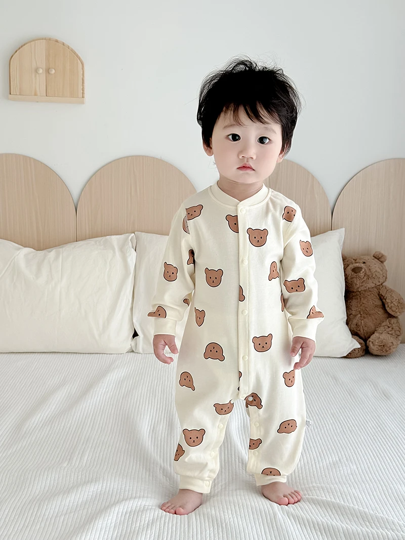 MILANCEL New Autumn Baby Clothes 0-2 Y Newborn Cotton Jumpsuit Skin-friendly Underwear Infant Cartoon Bear Romper Sleepwear