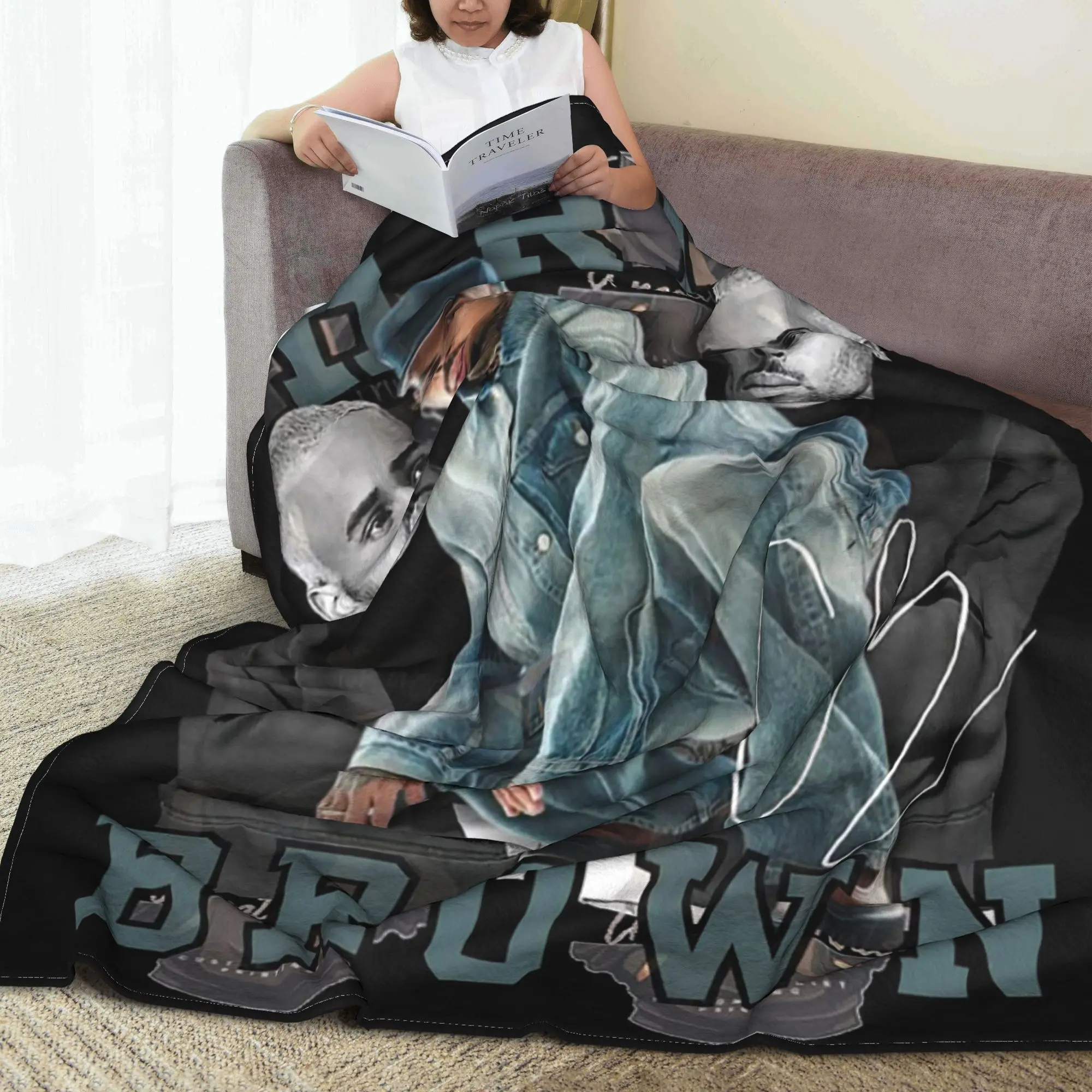 Chris Brown Homage 90s Hip Hop Rapper Blankets Multi-function Fleece Sofa Throw Blanket for Home Bedroom Throws Bedspread Quilt