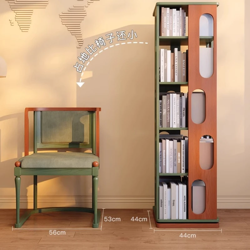 

French retro rotatable solid wood multi-layer bookshelf new Chinese style
