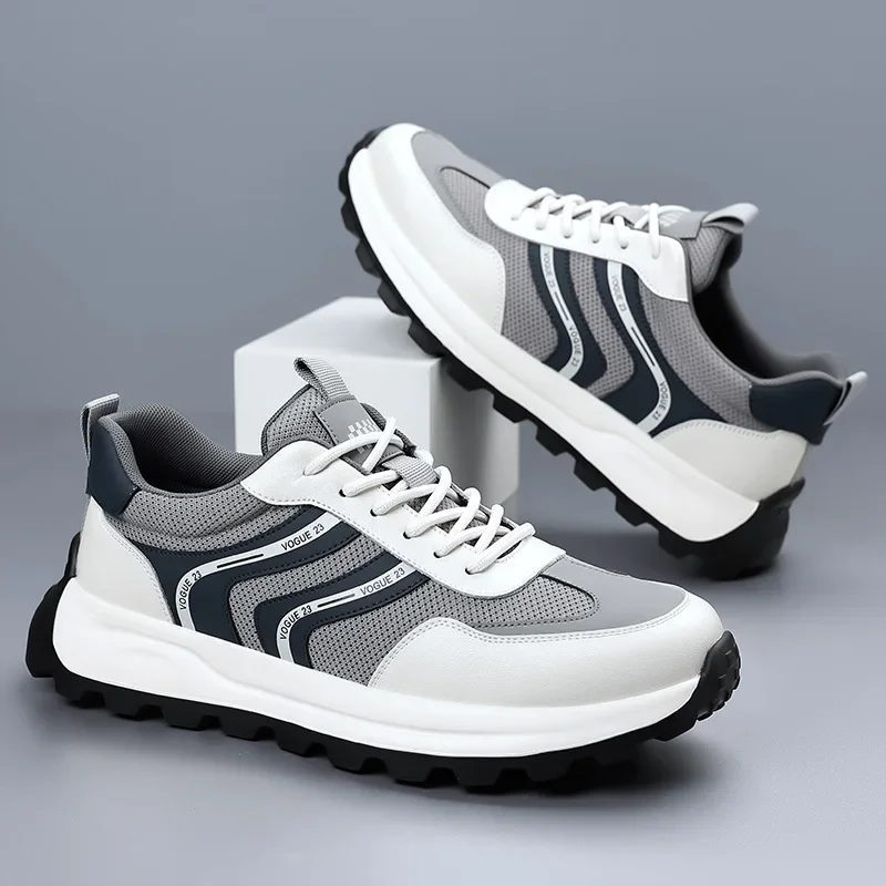 

Summer Autumn New Designer Sports Shoes for Men Fashion Casual Mesh Shoes Male Lace Leather Platform Sneakers Man