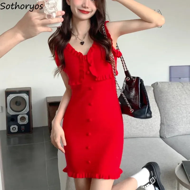 

Dress Women Slim Students Elegant Kawaii Daily Trendy Girlish Solid Simple Summer Casual Korean Style Comfortable Retro Colorful